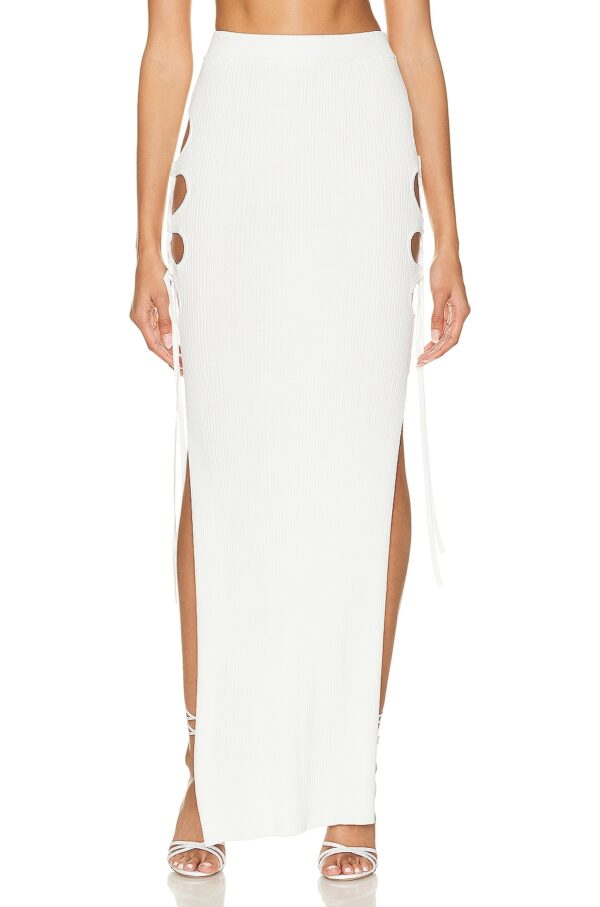 Casablanca Ribbed Cut Out Maxi Skirt in White - White. Size S (also in M).