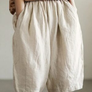 Casual Plain Summer No Elasticity Loose Cotton And Linen Shorts H-Line Regular Pants for Women