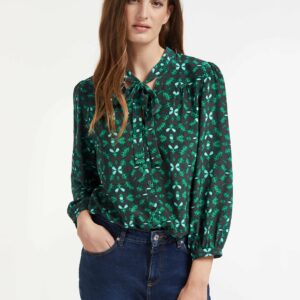 Cefinn Beckett Silk Blouse - Green Shibori Print