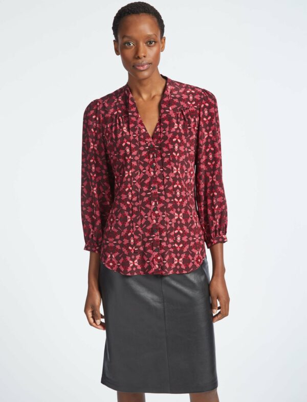 Cefinn Beckett Silk Blouse - Rose Shibori Print