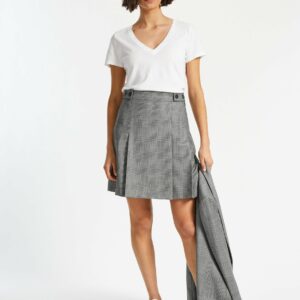 Cefinn Celina Pleated Pure Wool Short Skirt - Grey Check