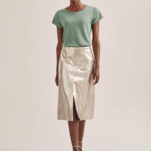 Cefinn Robyn Leather Midi Skirt - Light Gold