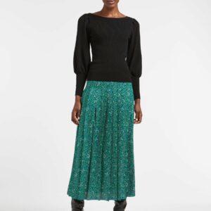 Cefinn Savannah Pleated Maxi Skirt - Green White Wiggle Print