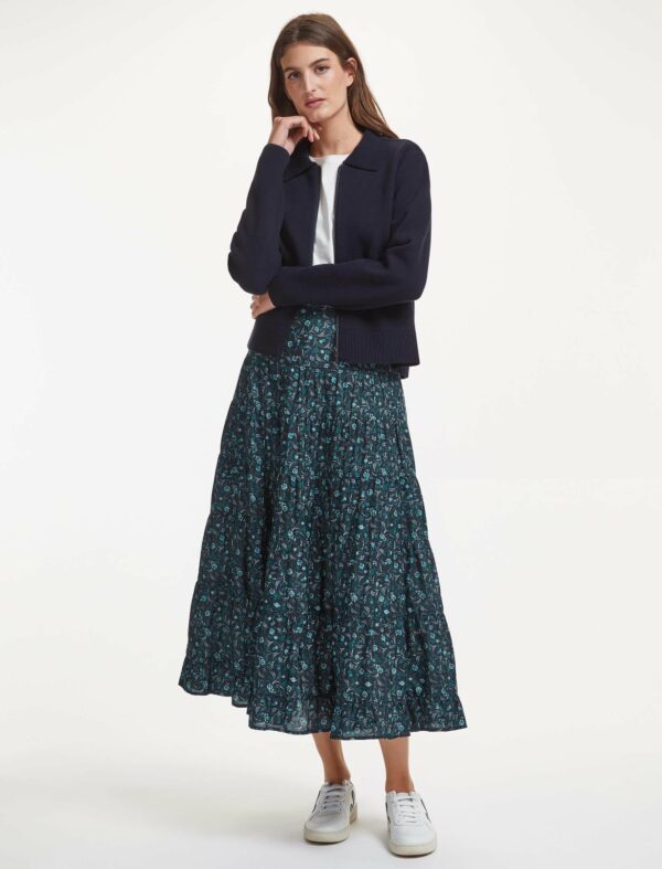 Cefinn Sawyer Cotton Maxi Skirt - Blue Trailing Floral Print