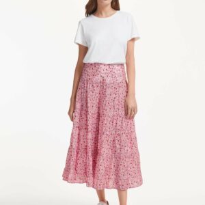 Cefinn Sawyer Cotton Maxi Skirt - Pink Trailing Floral Print