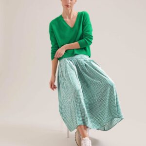 Cefinn Sienna Maxi Skirt - Ecru Green Houndstooth Print