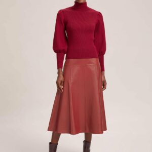 Cefinn Sierra Leather A Line Maxi Skirt - Red