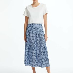 Cefinn Sylvia Silk Blend Maxi Skirt - Blue Graphic Floral Print