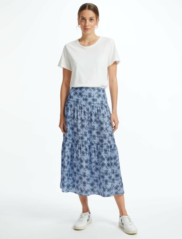 Cefinn Sylvia Silk Blend Maxi Skirt - Blue Graphic Floral Print