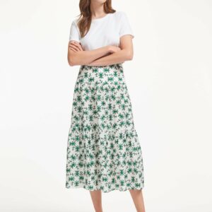 Cefinn Sylvia Silk Blend Maxi Skirt - Green Graphic Floral Print