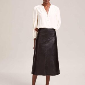 Cefinn Tiana Leather Midi Skirt - Black