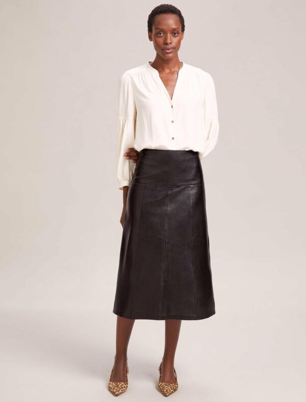 Cefinn Tiana Leather Midi Skirt - Black