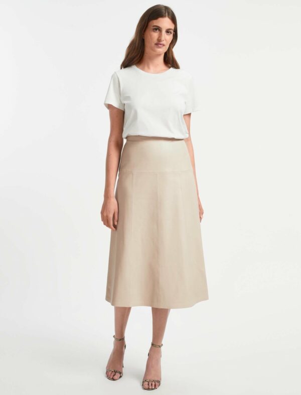 Cefinn Tiana Leather Midi Skirt - Cream