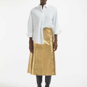 Cefinn Tiana Leather Midi Skirt - Gold