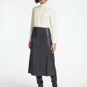 Cefinn Tiana Leather Midi Skirt - Navy