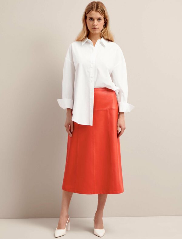 Cefinn Tiana Leather Midi Skirt - Orange