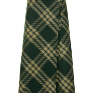 Check Knit Long Wrap Kilt Skirt