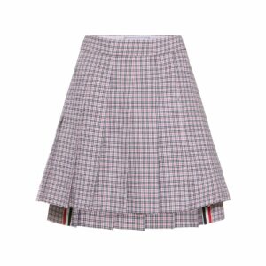 Check Printed Crepe Pleated Mini Skirt