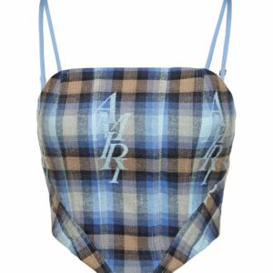 Checked Cotton Blend Flannel Corset Top