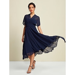 Chiffon Navy Blue Lace Up Tie Knot Party Midi Dress