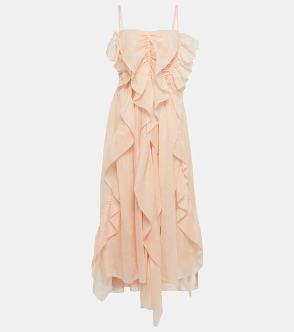 Chloé Ruffle-trimmed ramie midi dress