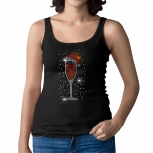 Christmas Wine Crystal Rhinestone Design Womans Xmas Vest Tank Top