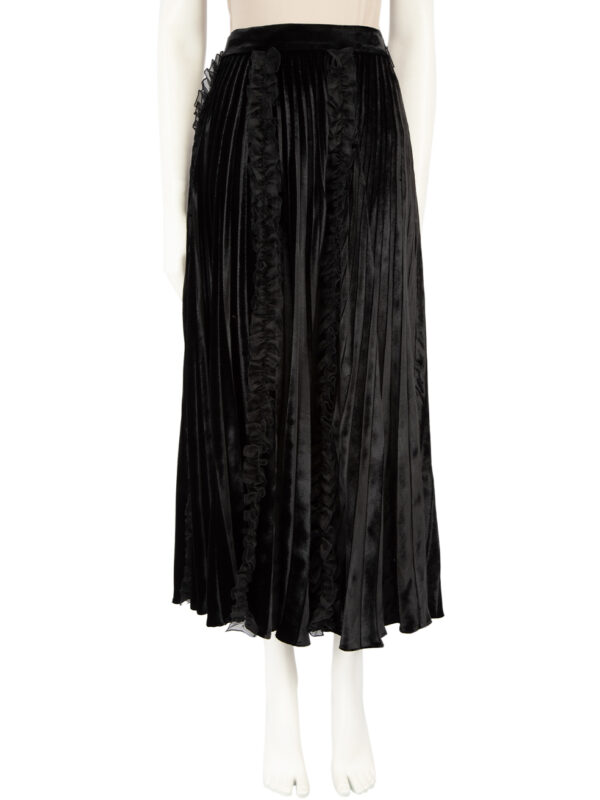 Christopher Kane Black Velvet Ruffle Pleated Skirt