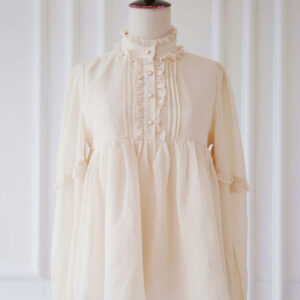 Classic Lolita Blouse Chiffon Long Sleeve Stand Collar Pleated Vanilla Cream Lolita Top