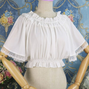 Classic Lolita Blouse Lace Ruffle Pleated Chiffon White Lolita Top