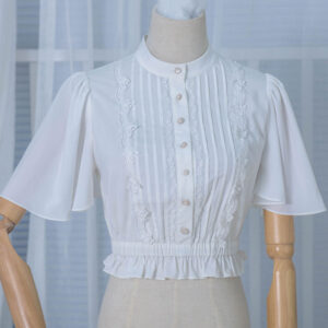 Classic Lolita Blouses Ruffles Bell Sleeve Chiffon Pleated White Lolita Top