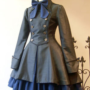 Classic Lolita Outfit Bow Zipper Lace Up Double Breasted Lolita Overcoat With Pleated Jumper Skirt