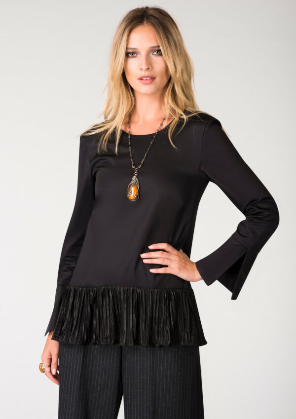 Closet Black Pleated Peplum V-Back Top