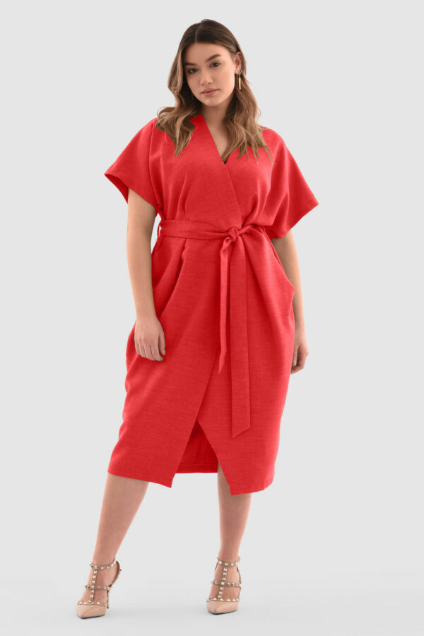 Closet Curves Red Kimono Wrap Dress