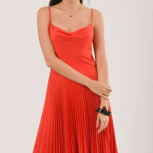 Closet Gold Red Cowl Neck Pleated Evening Dress