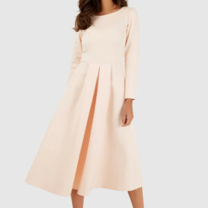 Closet London Beige Full Pleated Skirt Dress