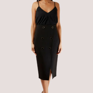 Closet London Black Button Wrap Pencil Skirt