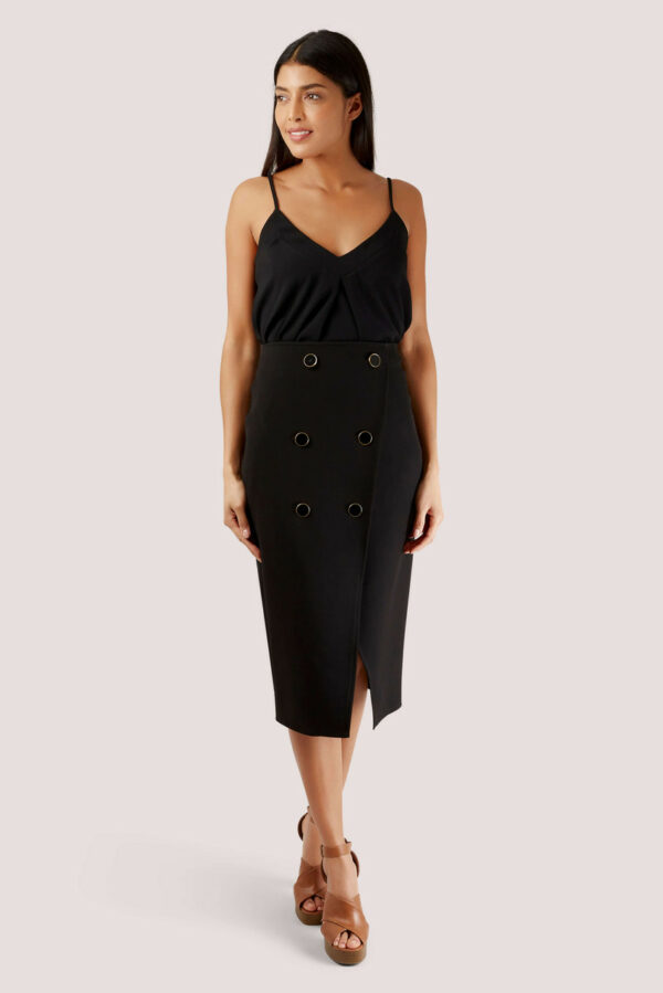 Closet London Black Button Wrap Pencil Skirt