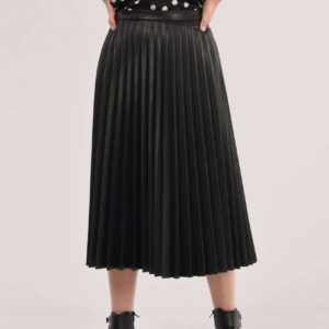 Closet London Black PU Pleated Skirt