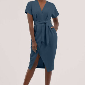 Closet London Blue Kimono Sleeves Wrap Midi Dress