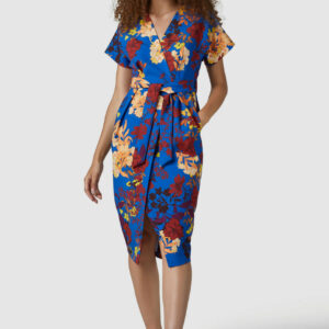 Closet London Blue Kimono Wrap Floral Print Dress