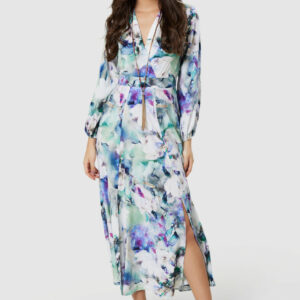 Closet London Blue Multi Floral Print Full Skirt Wrap Dress