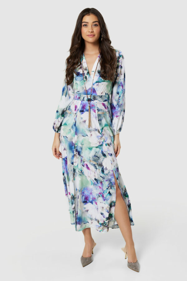 Closet London Blue Multi Floral Print Full Skirt Wrap Dress