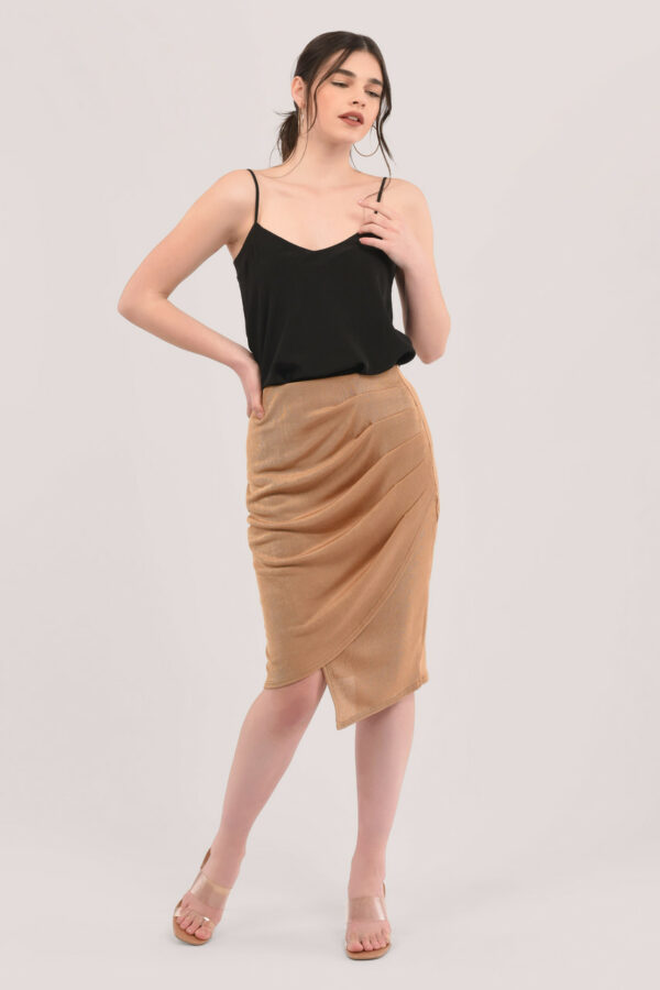 Closet London Brown Pleated Wrap Pencil Skirt