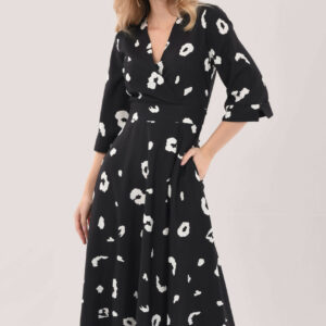 Closet London High-Low Wrap Black Print Midi Dress