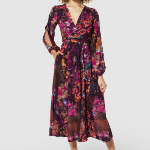 Closet London Maroon Floral Print Full Skirt Wrap Dress