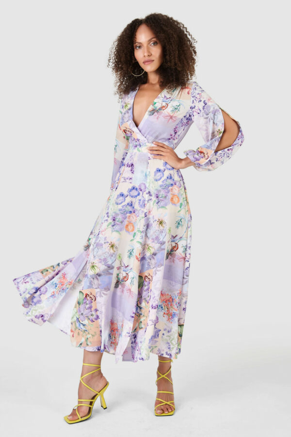 Closet London Purple Floral Print Full Skirt Wrap Dress