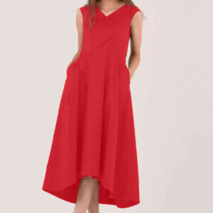 Closet London Red High-Low Pleated Dress