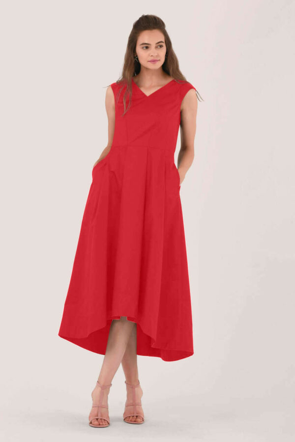 Closet London Red High-Low Pleated Dress