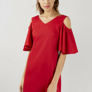 Closet London Red Open Shoulder V-Neck Tunic Dress