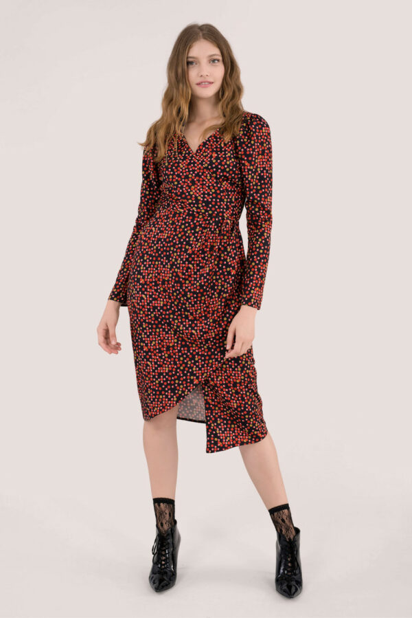 Closet London Red Polka Dot Drape Midi Wrap Dress